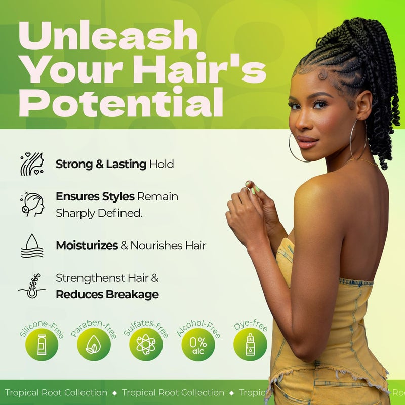 Bronner Bros Tropical Roots Firm Locking Gel - Loc & Twist Gel Ideal for Braids, Twists & Locs with Pineapple & Guava Extracts, Vitamins B5 & B12 - Strong Hold, Non-Flaking, Moisture & Shine - 6oz - Image 3